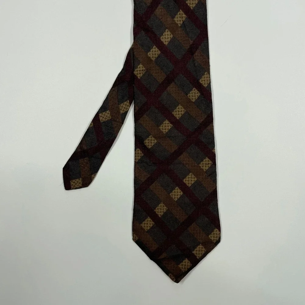 Stafford Burgundy Brown Plaid Silk Necktie Mens OS